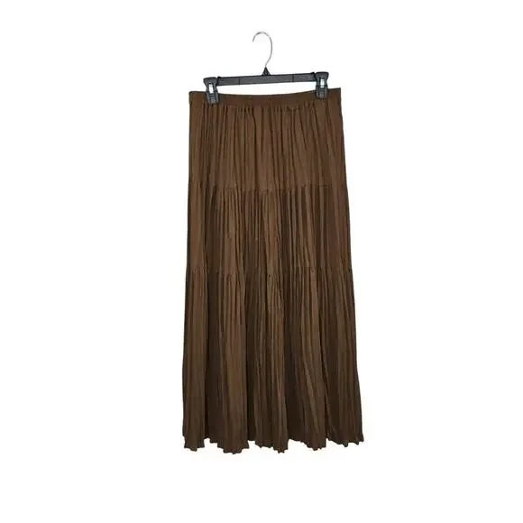 NWT Brown Tiered Pleated Flowy Maxi Skirt Size XL Western Cottagecore Boho - Picture 2 of 6